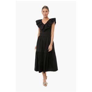 Tuckernuck Pomander Place Black Ruffle Jo Dress Women Midi A-Line Size M